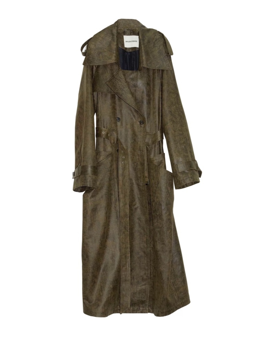 JNYLON STUDIOS Long Olive  Trench Coat with Belt NWT - Picture 5 of 5
